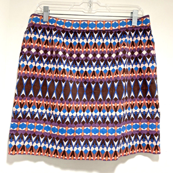 J Crew Dresses & Skirts - J Crew size 8 casual skirt multicolor cotton stretch geometric print pockets zip